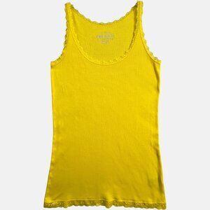 Y2K Cami Tank Top Womens XL Yellow Long Ribbed Preppy Stretch Feminine